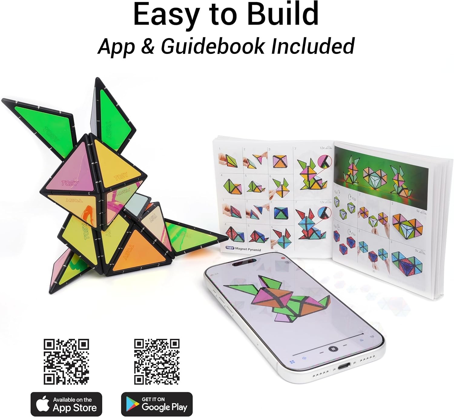 TOSY Magnet Pyramid Glow – 1 Cube Transforms into 1 Billion Shapes (Bunny, Egg,