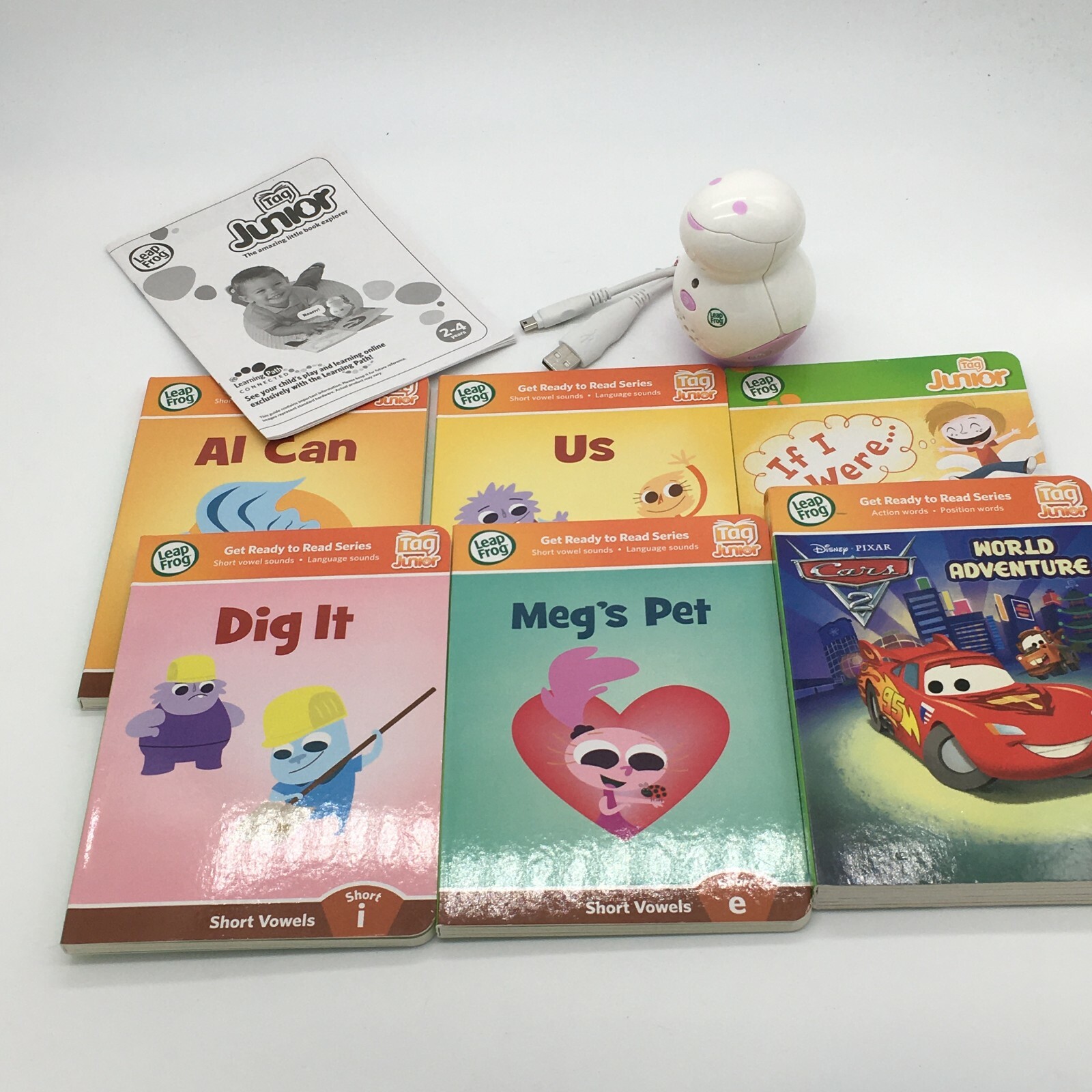 Leap Frog Tag Junior LOT Reader with 6 books, Manual, Cable, Cars ✨EXC✨