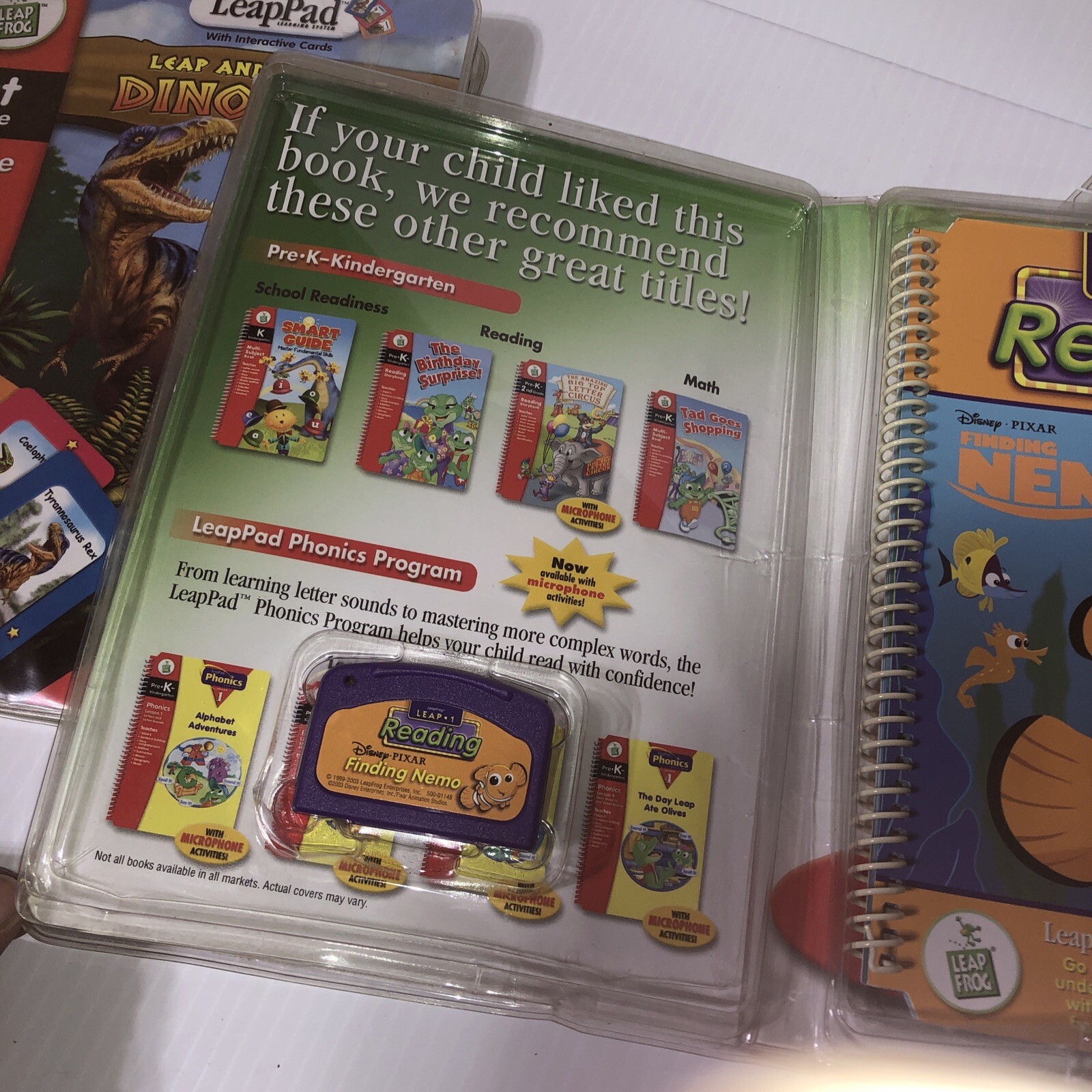 Lot Of 2 LeapFrog LeapPad Leap and the Lost Dinosaur Finding Nemo 1st Grade/115j