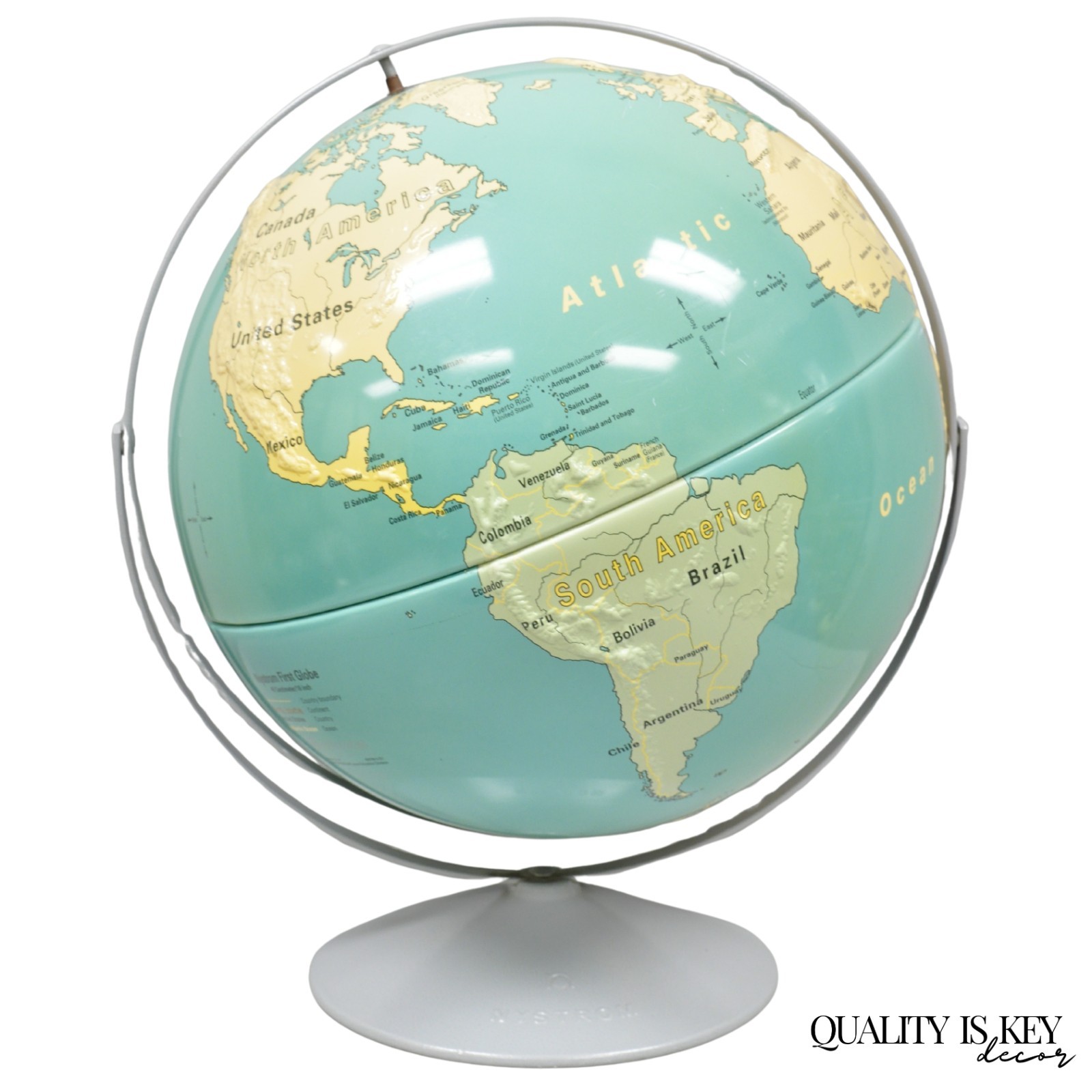 Vintage Nystrom 16″ Large Sculptural Relief Classroom Double Axis World Globe