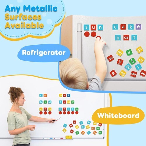 Phonics Magnetic Letter Tiles,Spelling Reading Games Manipulative Multi Color