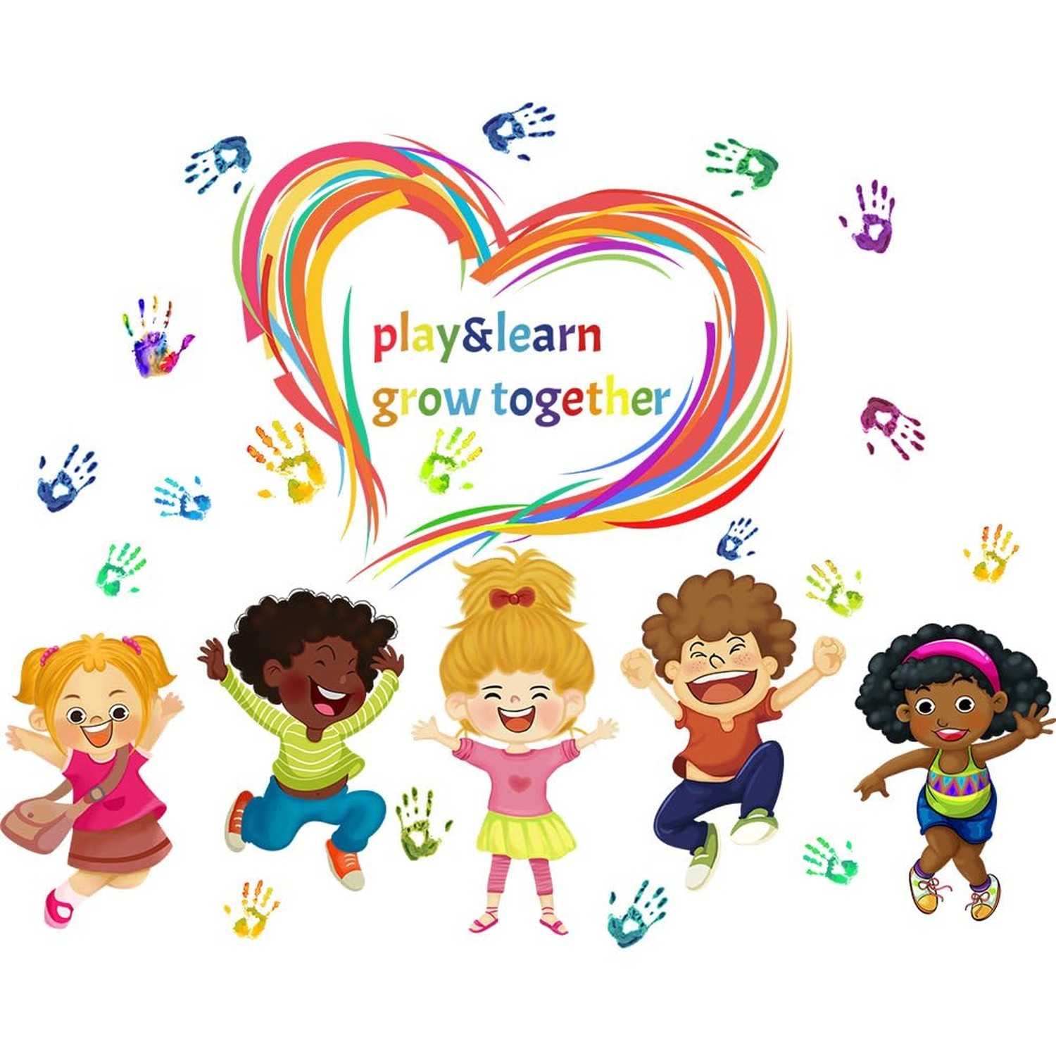 Play Learn & Grow Together Wall Decals Kids Inspirational Quotes Handprint Wa…