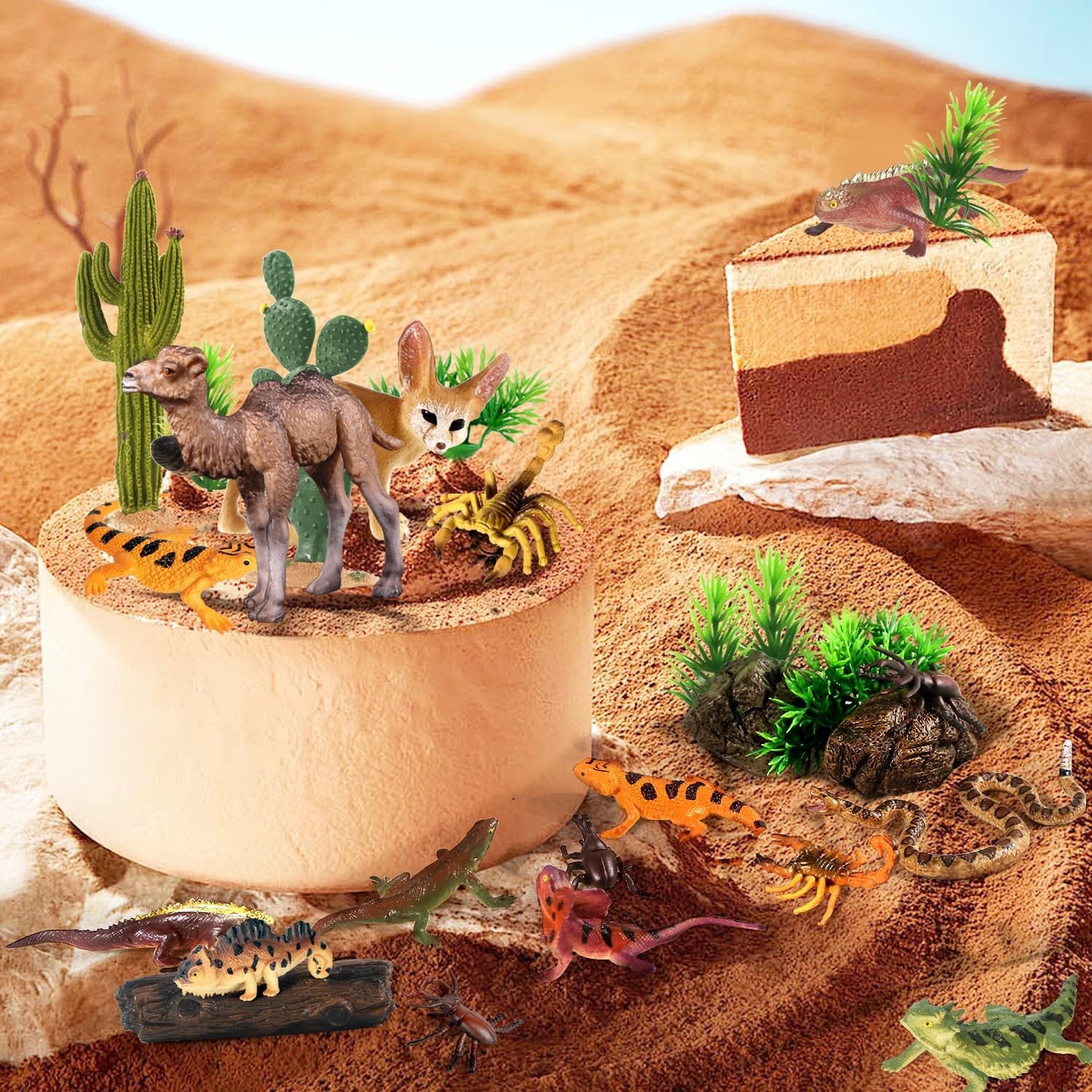 32Pcs Desert Animal Figures Set – Cactus, Trees, Camel, Fox, Snake & Reptile Toy