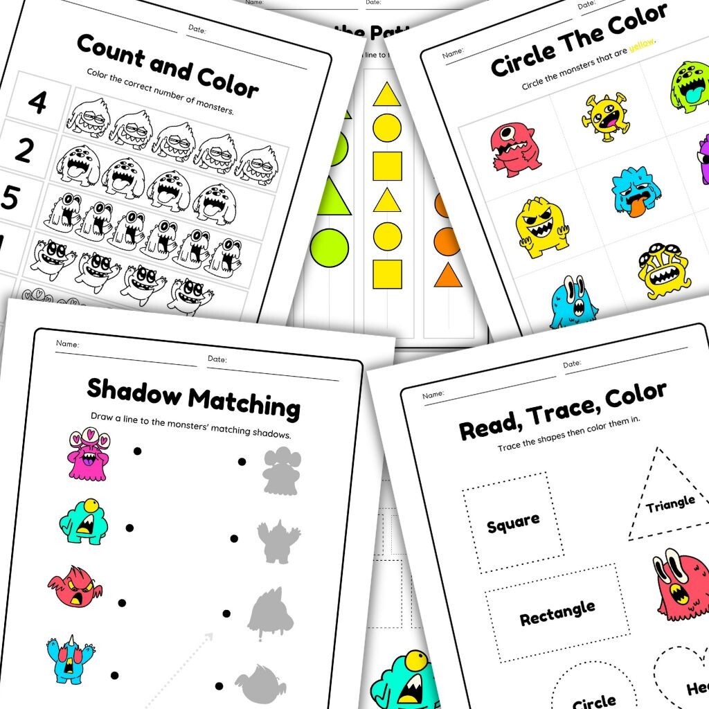 Kids Monsters Printable Activity Book | Learning Activity worksheets