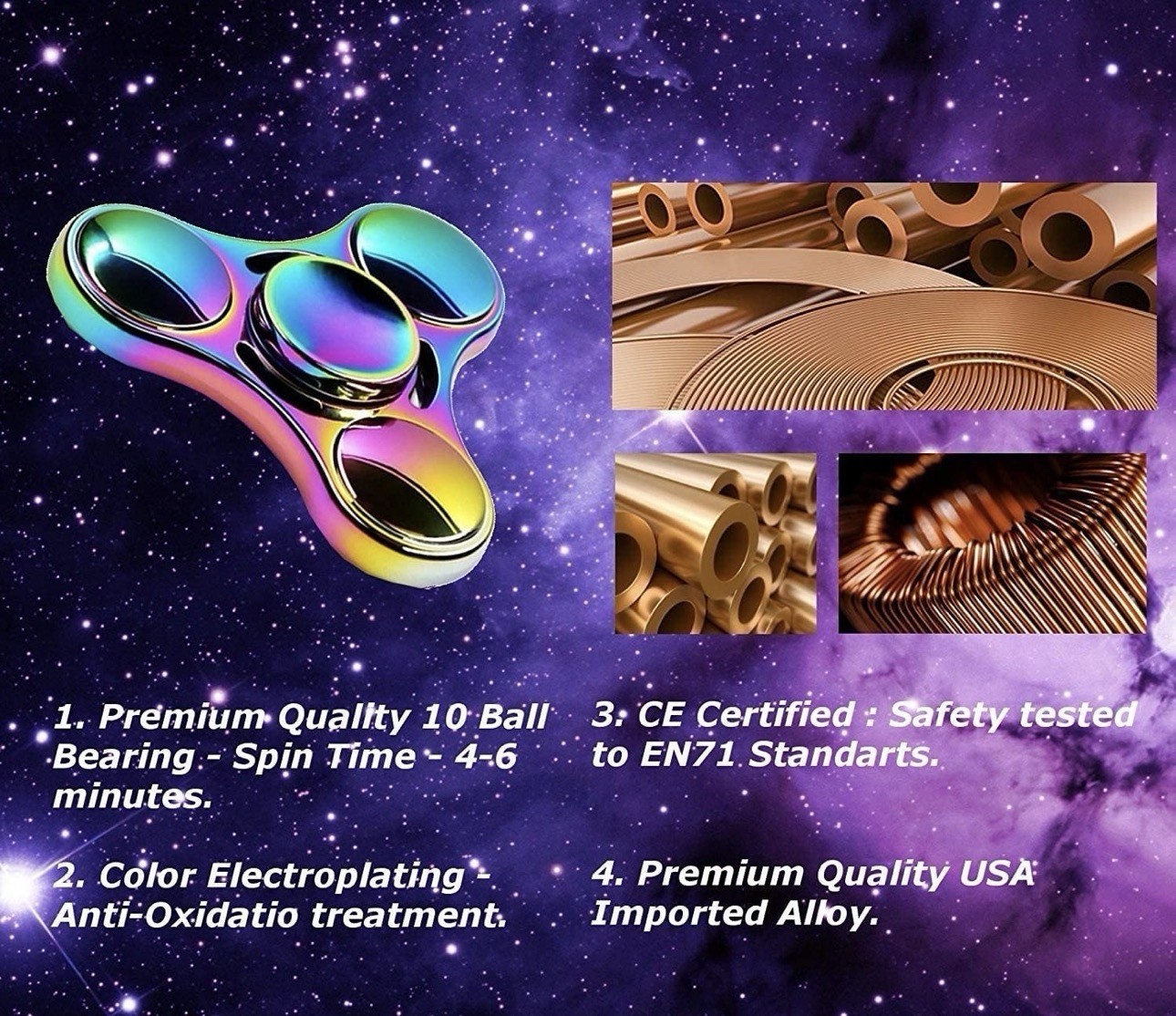 Set of 3 Multicolor Metal Hand Spinners with R188 10 Ball Bearing and Carry Case