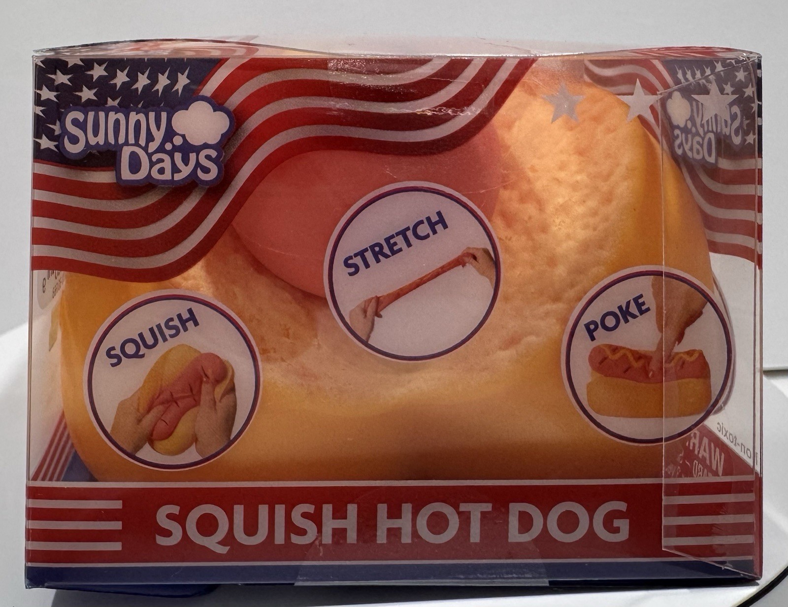 Hot Dog 2-in-1 Sunny Days Squish Tactile Squeeze Toy. Color: Red & Yellow