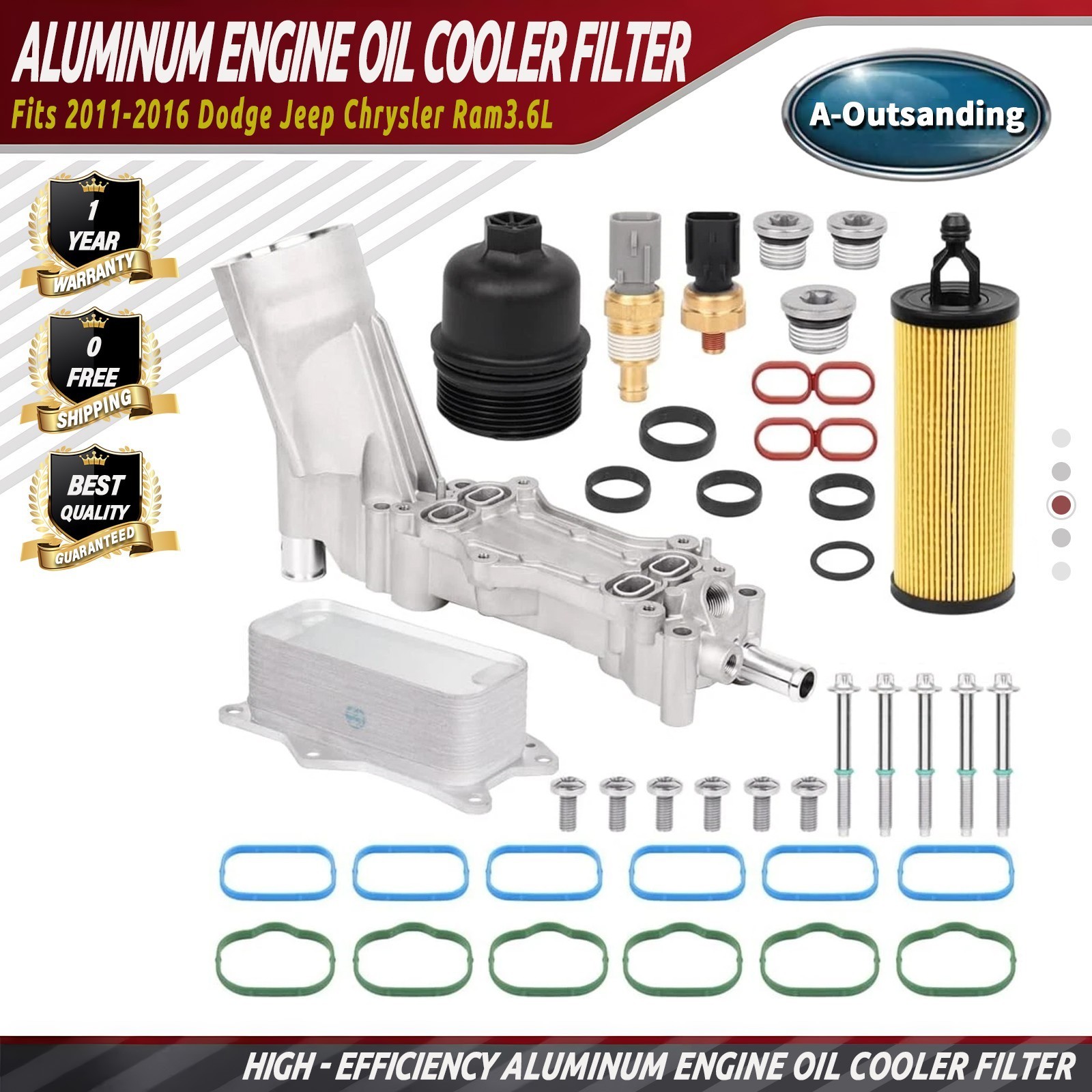 Aluminum Engine Oil Cooler Filter Housing Fits 11-16 Dodge Jeep Chrysler Ram3.6L