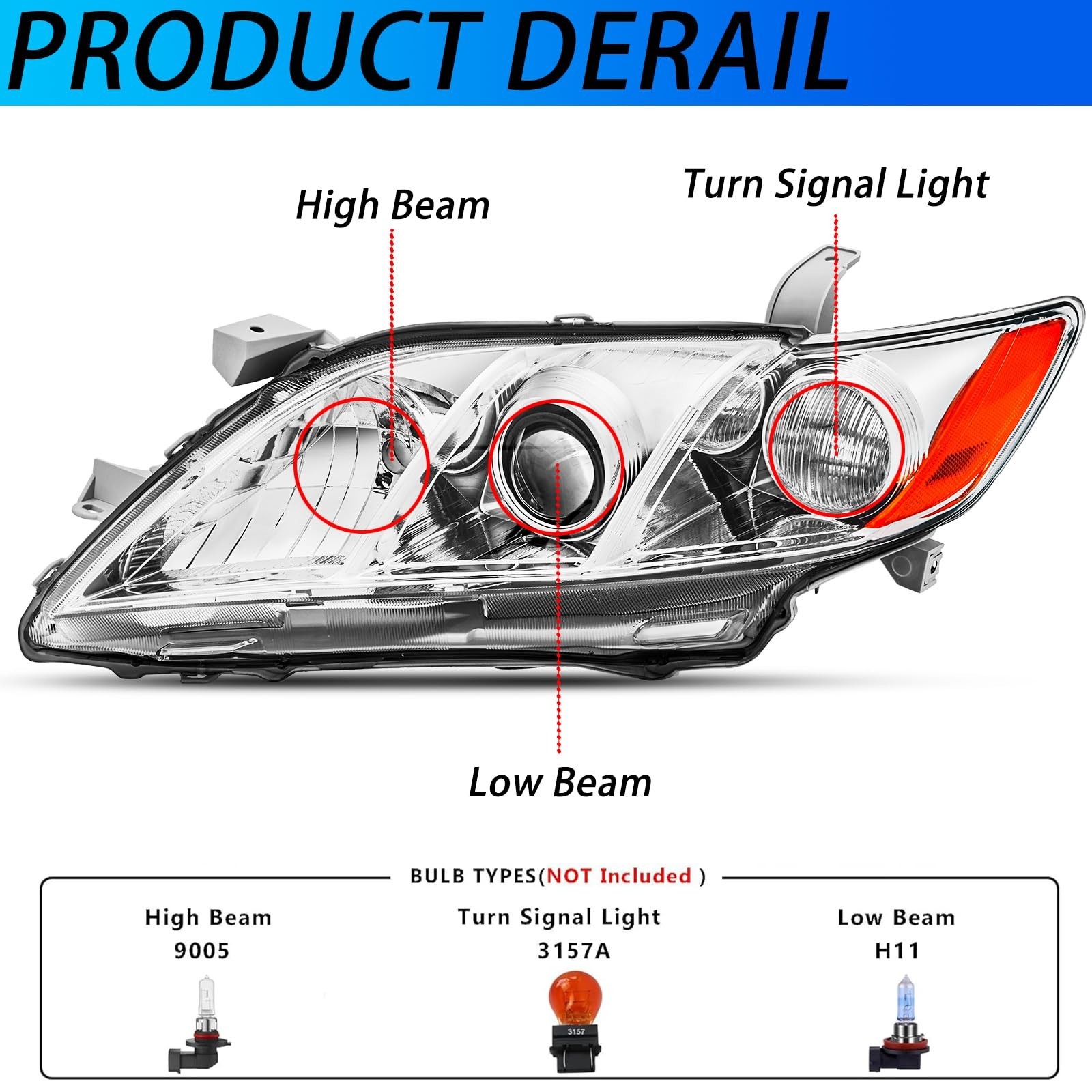 Headlights Assembly Pair for 2007 2008 2009 Toyota Camry Base CE LE XLE US Ve…