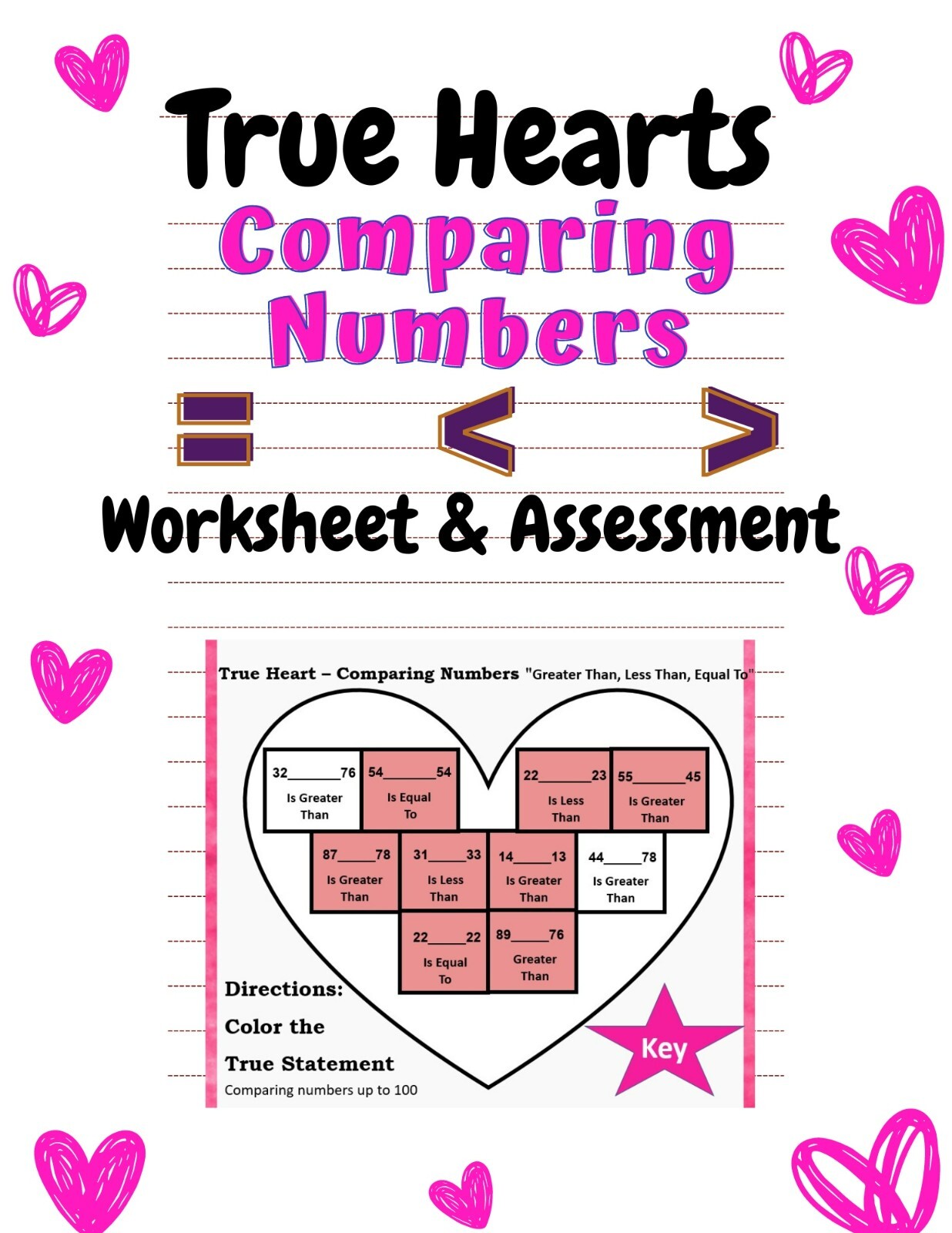 Comparing Numbers Greater and Less Than Equal To Digital Teacher Made Heart S14