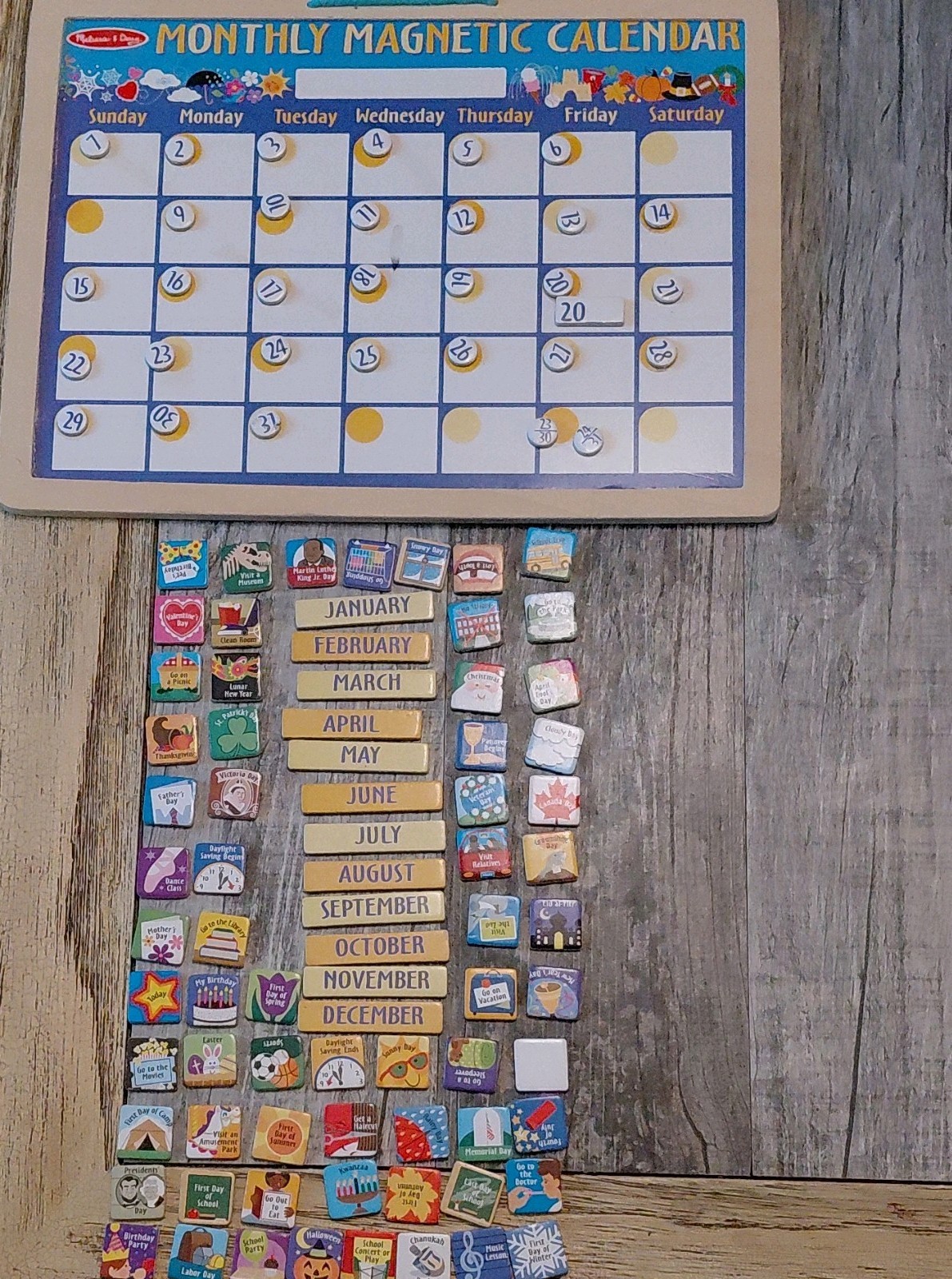 Melissa & Doug Monthly Magnetic Calendar Board Set w/ Magnets Ages 3-7