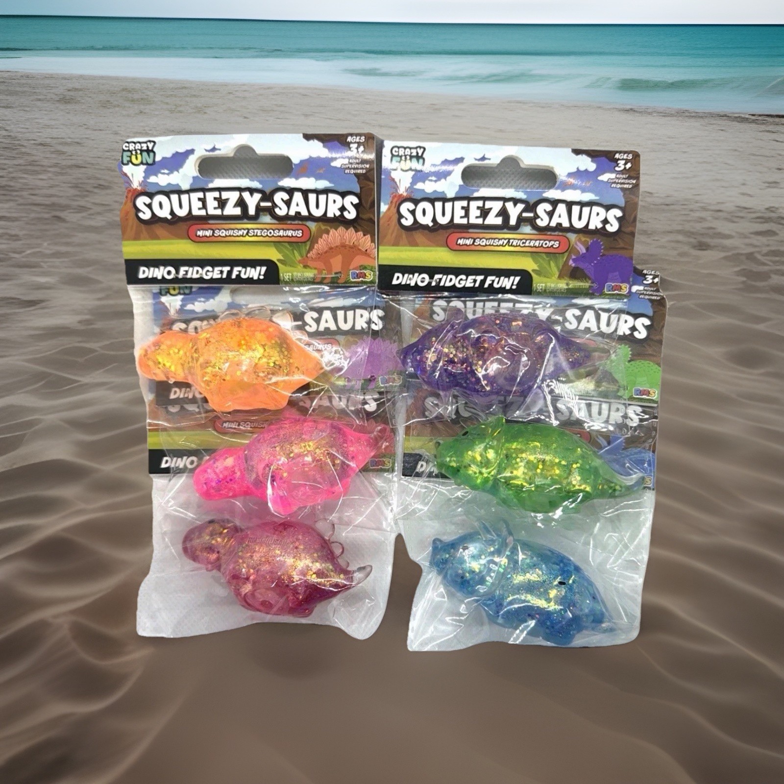Viral Crazy Fun Squeezy-Saurs MiniSquishy Dino Fidget Toy Lot of 6 Multicolor