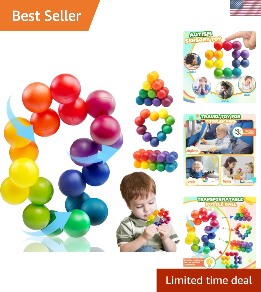 Kid-Safe Rainbow Fidget Ball Toy for Relaxation | Ideal Gifts & Easter Stuffers
