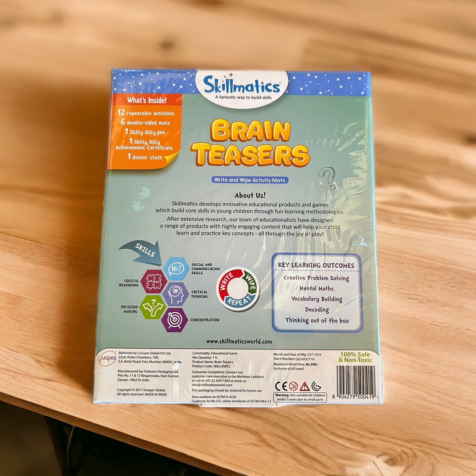 Skillmatics Brain Teasers Write & Wipe Activity Mats Educational Game ~ New!