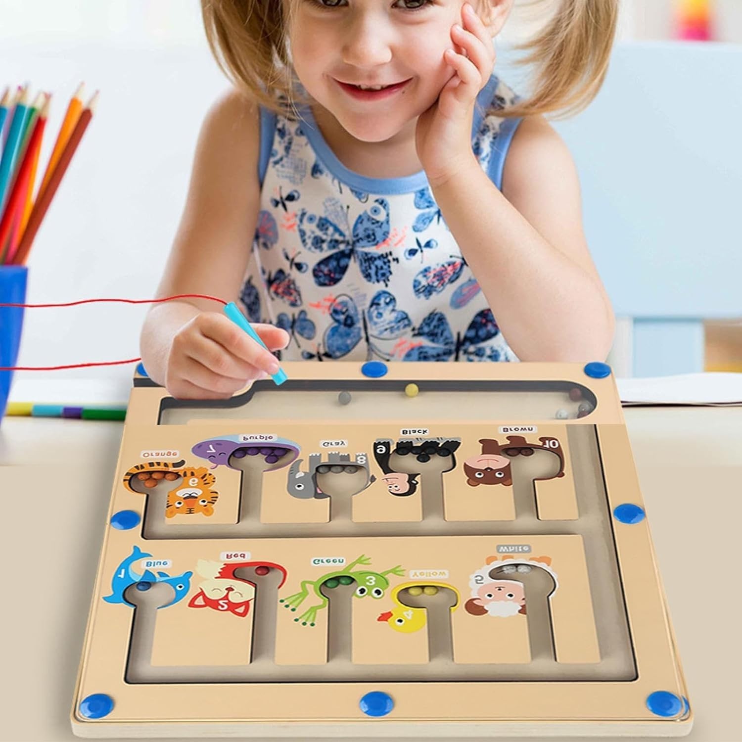 Magnetic Color and Number Maze, Montessori Wooden Toddler Magnet Puzzle Game