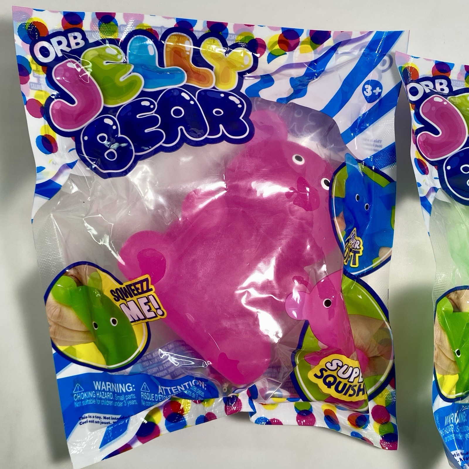 ORB Jelly Bear 5″ Large Squishy Fidget Toy Lot of 4 Pink & Green