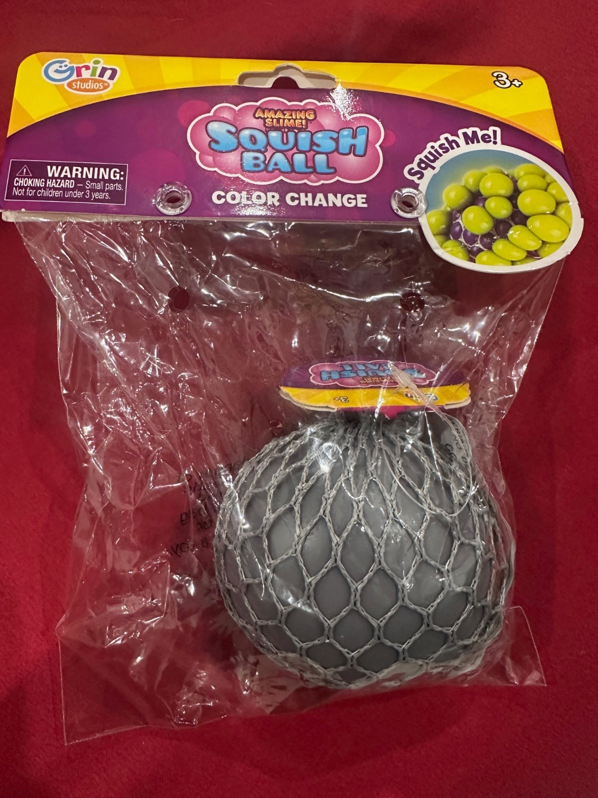 Grin Studios Amazing Slime Squish Ball Color Change Gray to Red NEW Official