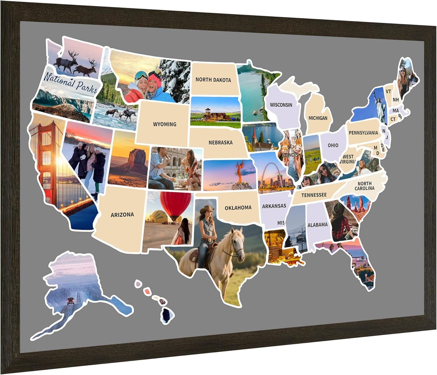 USA Photo Map 24×36 50 States Travel Map US Wall Decor Couples Gift Unframed