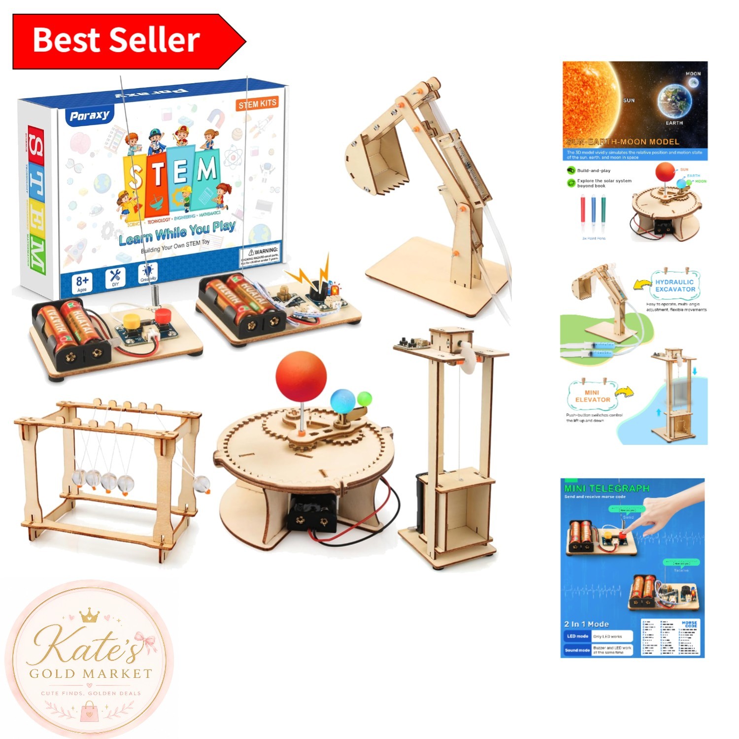 Educational Wooden STEM Science Kits for Ages 8-12: 5 Fun Projects Inside!