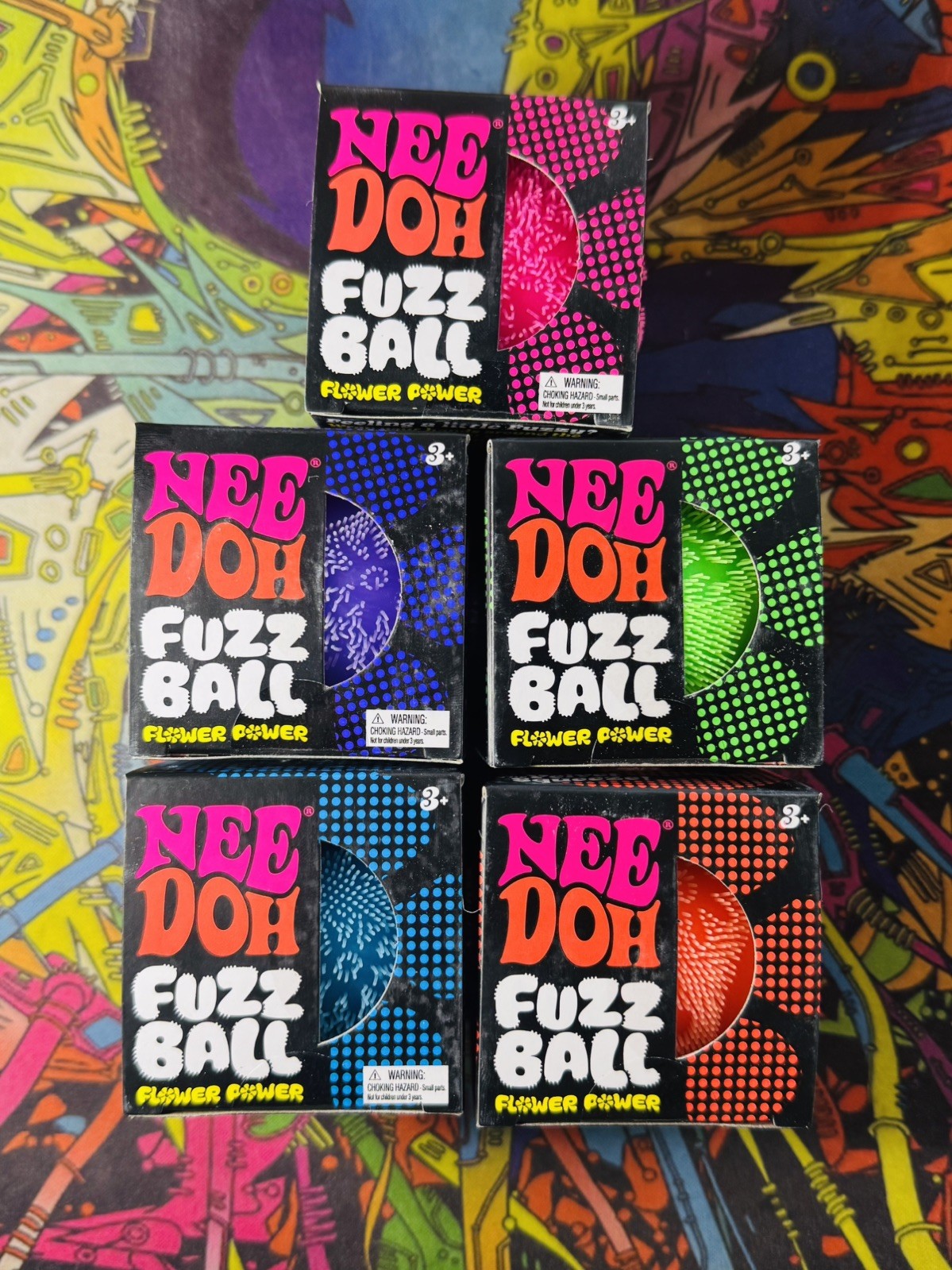 NeeDoh Nee Doh Fuzz Ball Flower Power Squeeze Toy USA 100% Authentic Set/Lot X5
