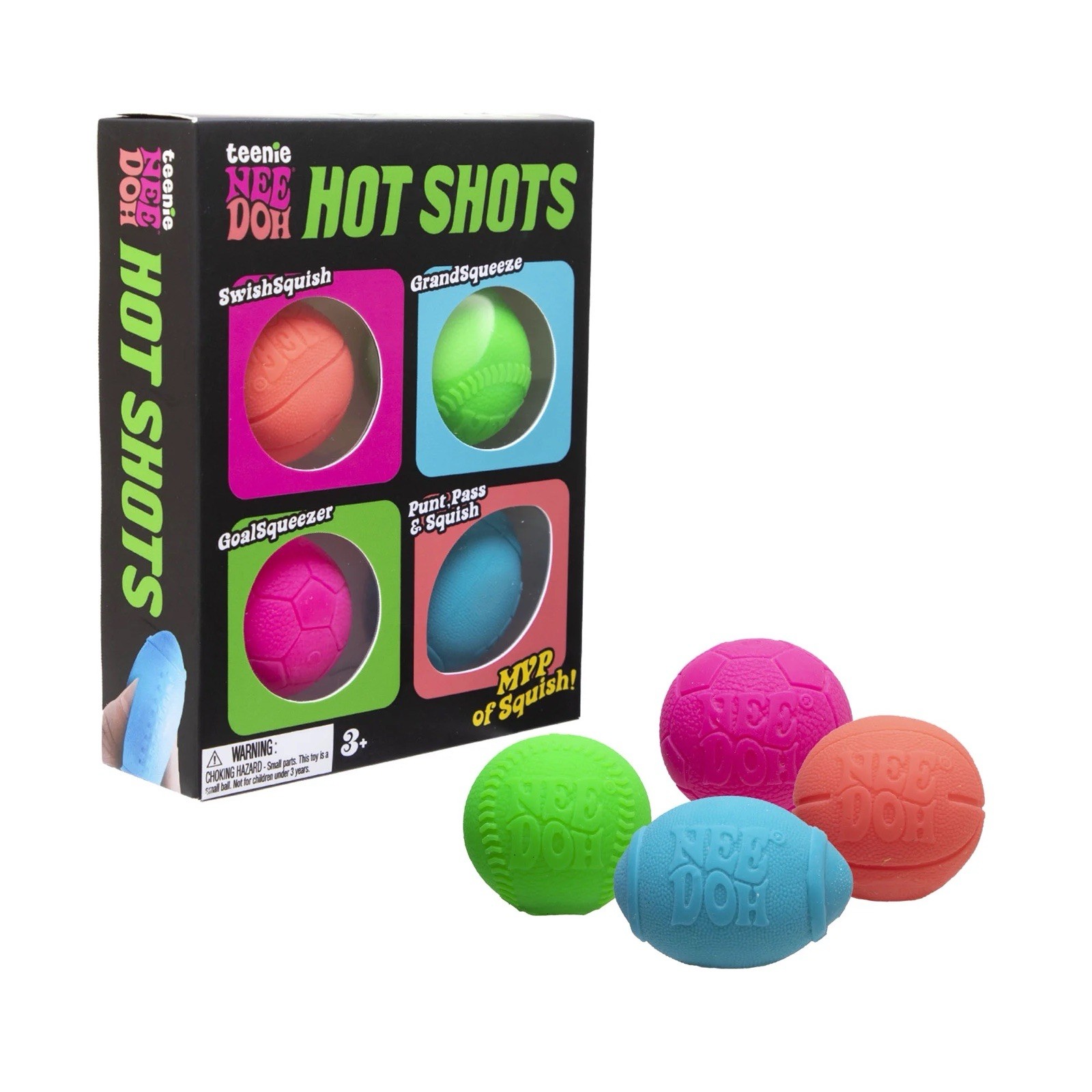 NeeDoh Teenie Hot Shots Squishy 4 Pack Sport Balls Viral NEW