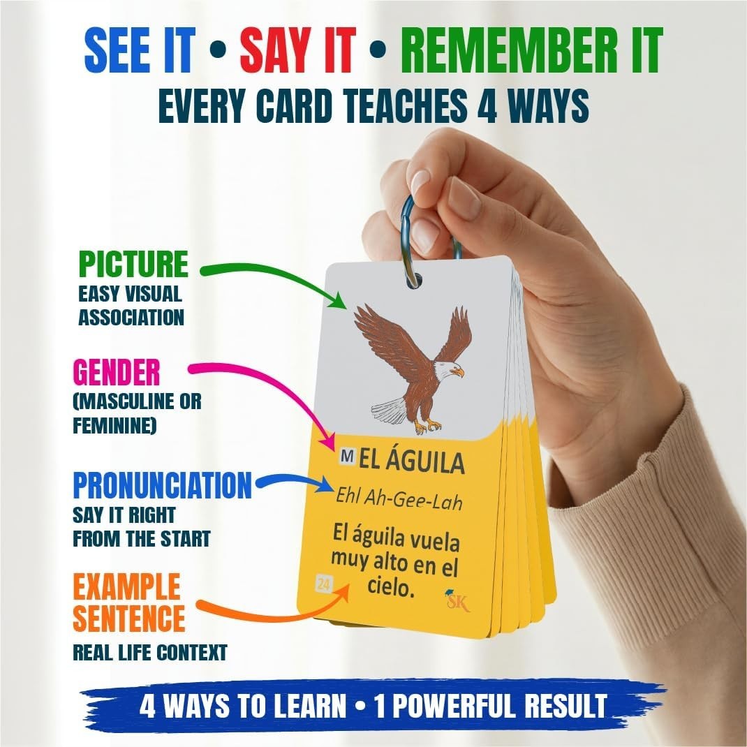 300 Bilingual English Spanish Flash Cards for Adults & Kids Ages 12+ Beginner…