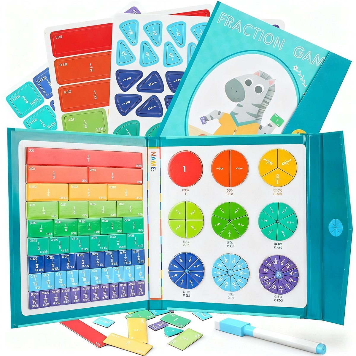 Montessori Magnetic Fraction Demonstration Book Educational Puzzle Math For Kids