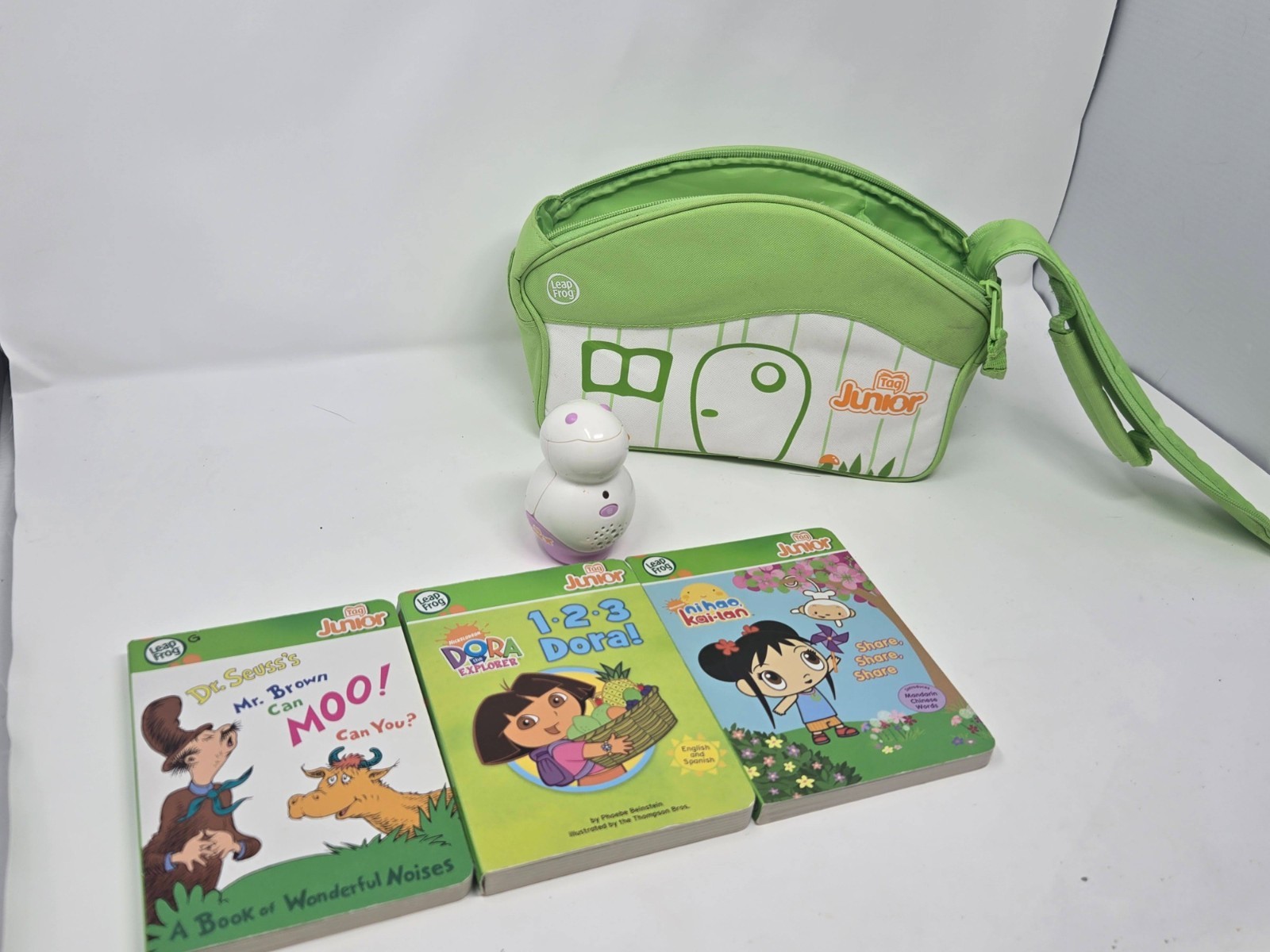 LeapFrog Tag Junior Reader Pen 3 Books Carrying Case Dora Dr Seuss Tested Works