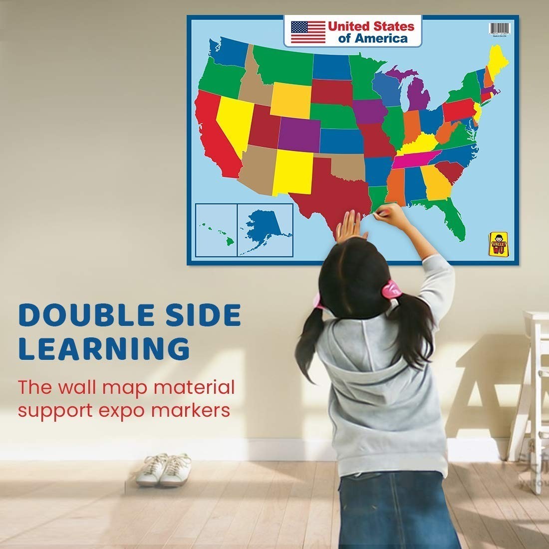 United States Map Laminated Poster – Educational Dry Erase Double Side
