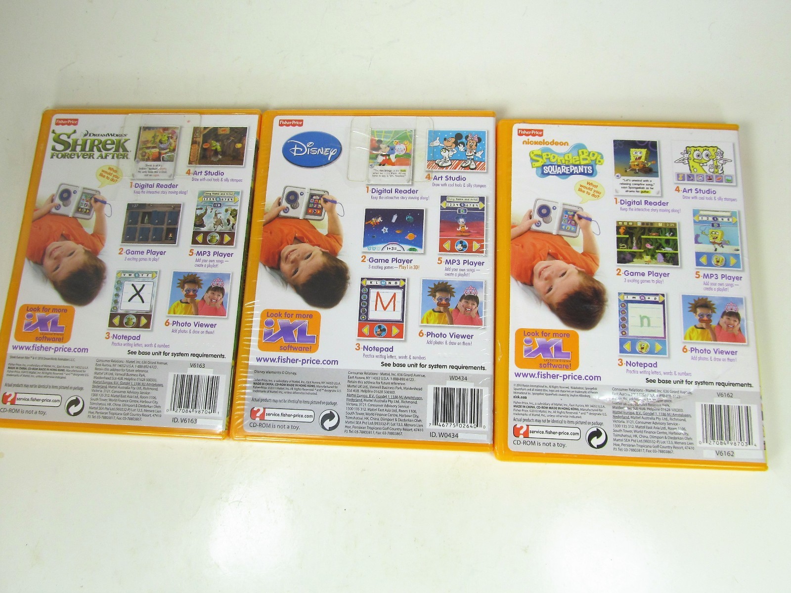 Fisher Price IXL Set of 3 Factory Sealed 3-7 years Shrek Spongebob Mickey Mouse