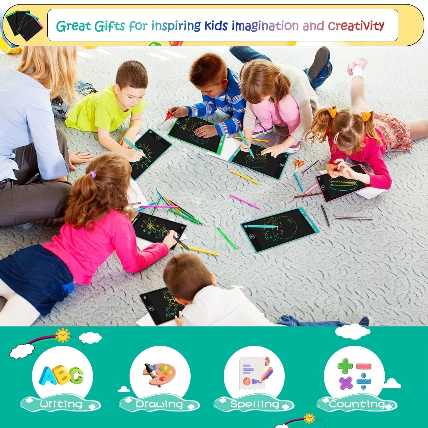32 Pack LCD Writing Tablet 8.5 Inch with attached Pen and String for kids, to…