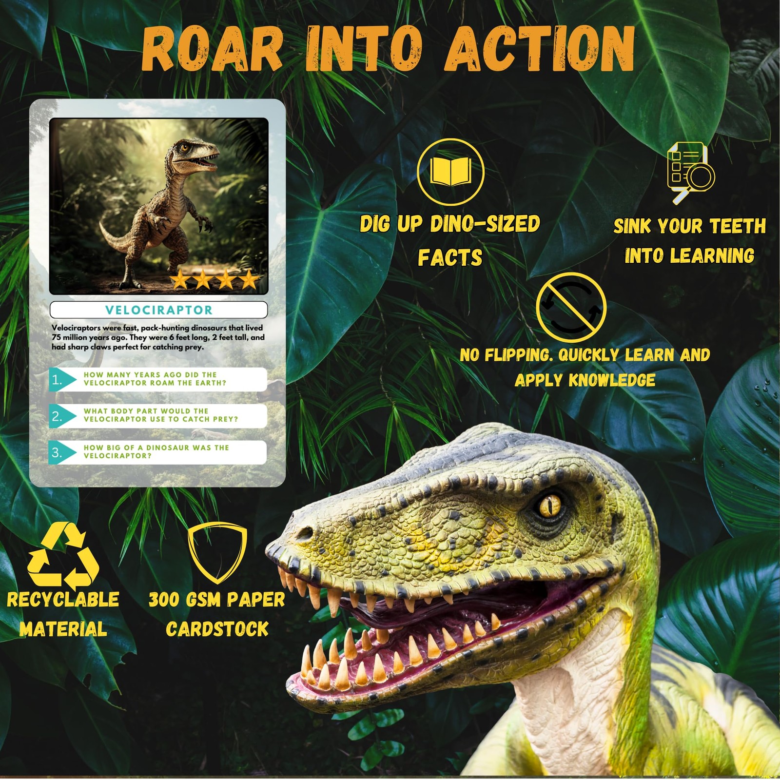 Dinosaur Trivia Flash Cards for Ages 3+, Educational Dinosaur Learning Game, …