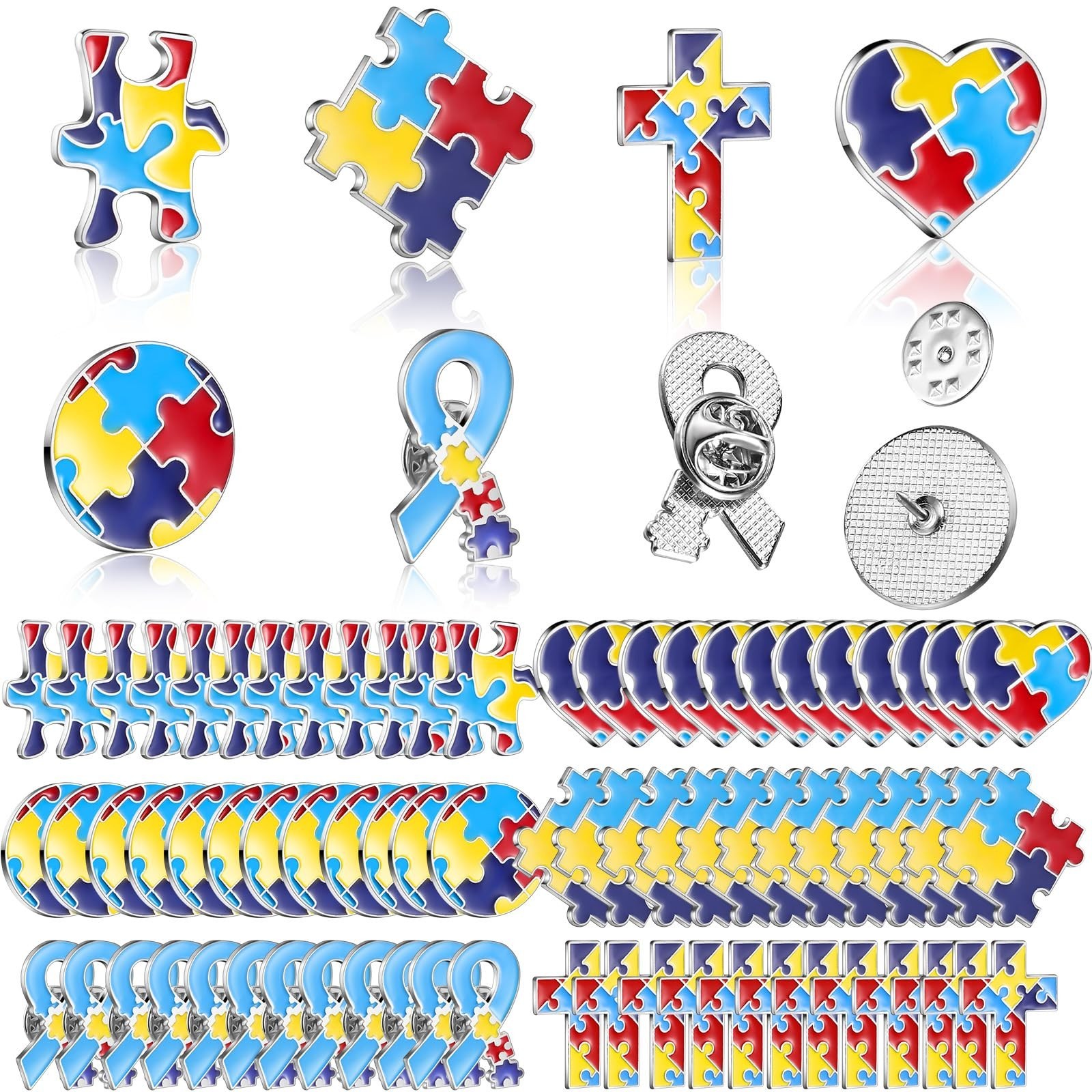 Jutom 24 Pcs Autism Awareness Lapel Pin Multi Color Puzzle Piece Brooches Pin…