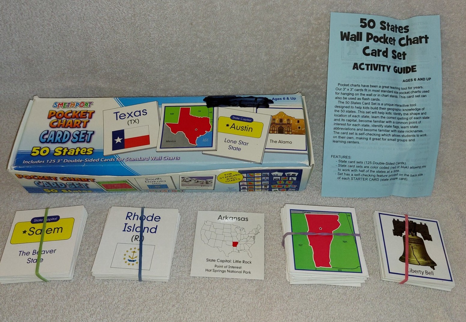 Smethport Pocket Chart Card Set 50 STATES Ages 6+ 125 Double-Sided Color Cards