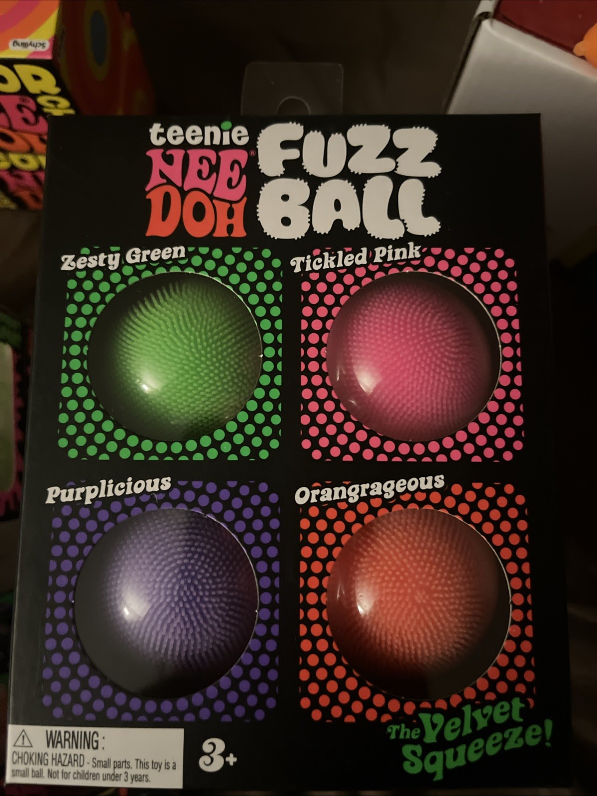 Nee Doh Teenie Fuzz Ball Green Pink Purple Orange Squeeze Toy
