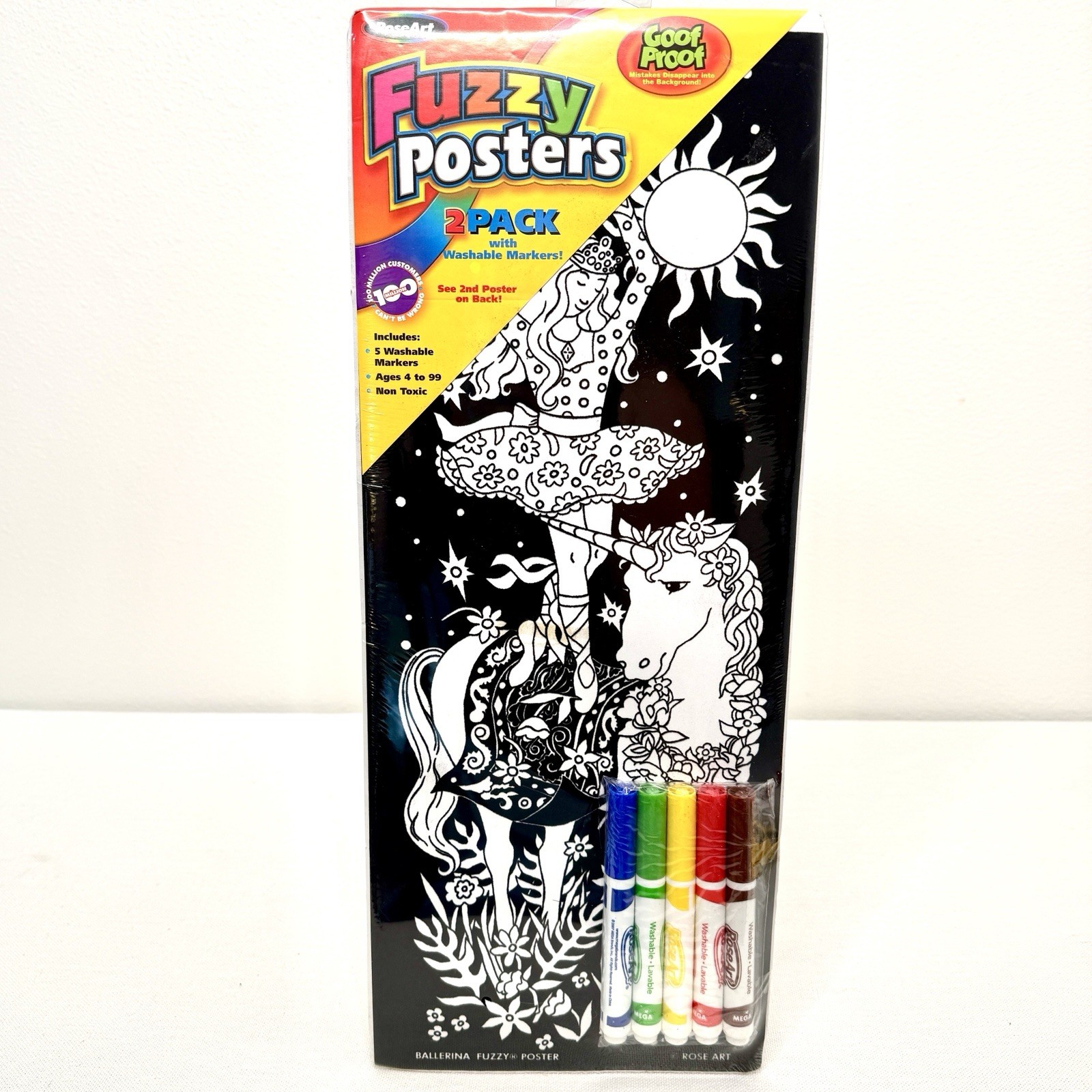 VTG Fuzzy Poster RoseArt Unicorn Horse Fantasy Velvet Art 8×20 Set Of 2 2002 New