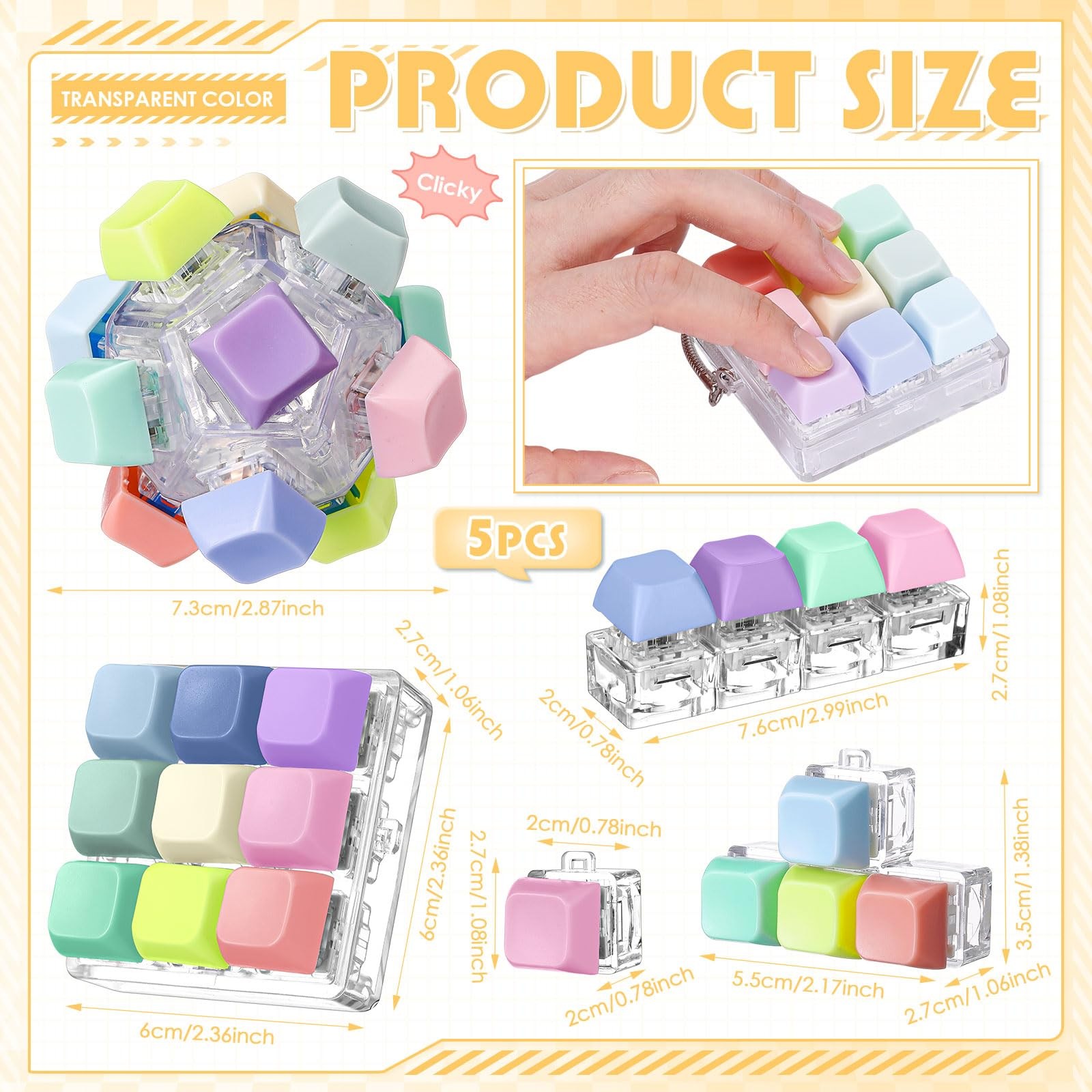 5 Pcs Keyboard Adult Fidget Clicker in 5 Styles Keyboard Fidget Keychain Cube…