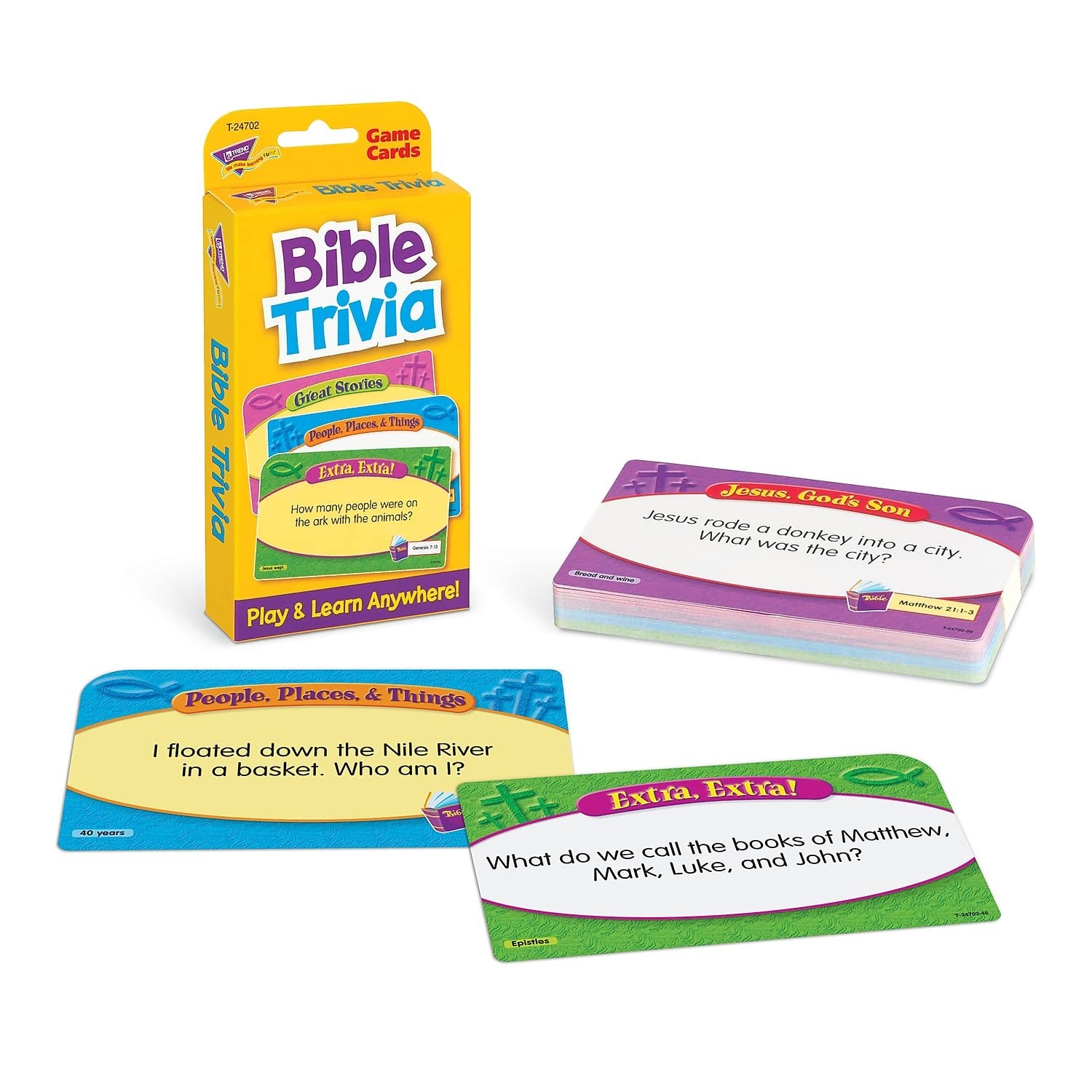 Bible Trivia Flash Cards for Kids Ages 6 to 12 56 Two Sided Cards Fun Learning