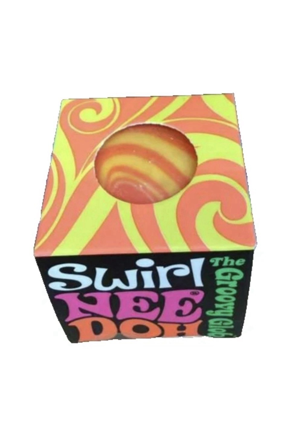 Needoh Teenie Single – Sensory Squeeze Toy Mini Groovy Glob Yellow/Orange Swirl