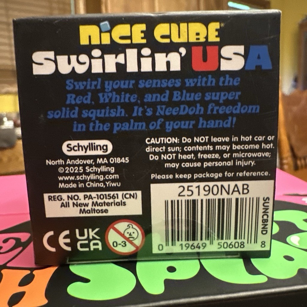 Schylling NeeDoh Nice Cube Swirl Squish Red White Blue Ages 3+