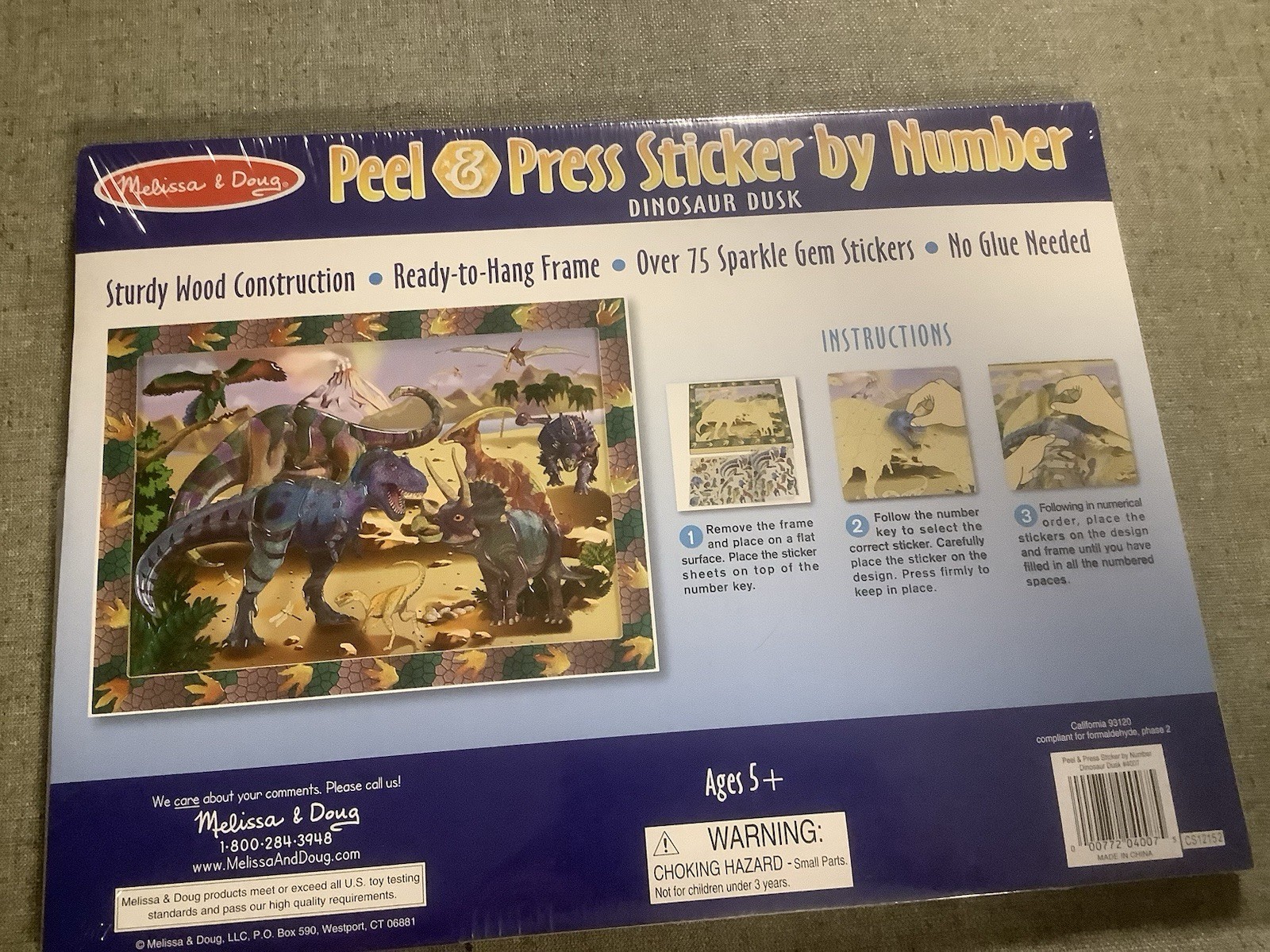 Melissa & Doug Peel & Press Sticker by Number Dinosaur Dusk New Sealed