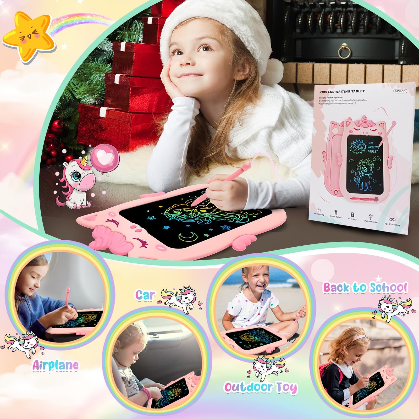 Toys for 1 2 3 Year Old Girl Gifts,10IN Writing Tablet 8″W x 11.4″H, Pink