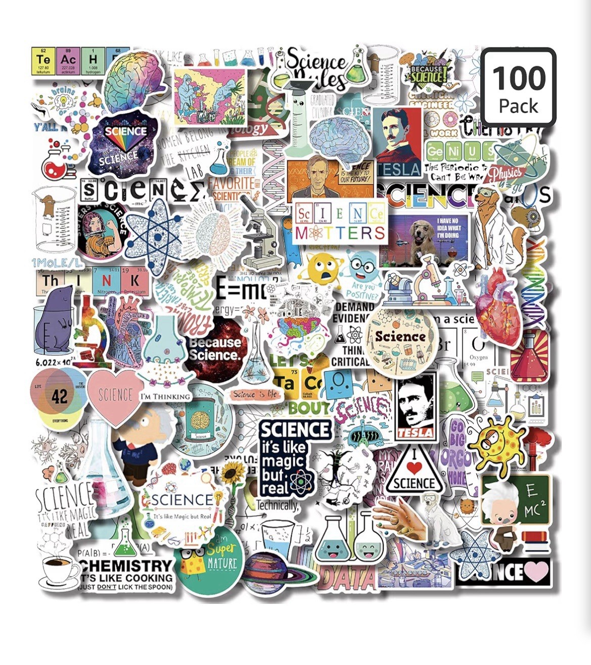 100 PCS Funny Science Laboratory Stickers for Kids Teens Adults, Physics Biology