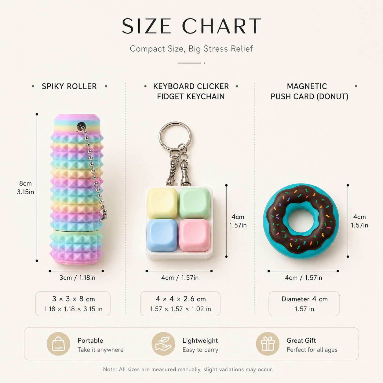 3Pcs Fidget Toys Pain Stimming 4 Button Clicker Keyboard Donut Magnetic Slider