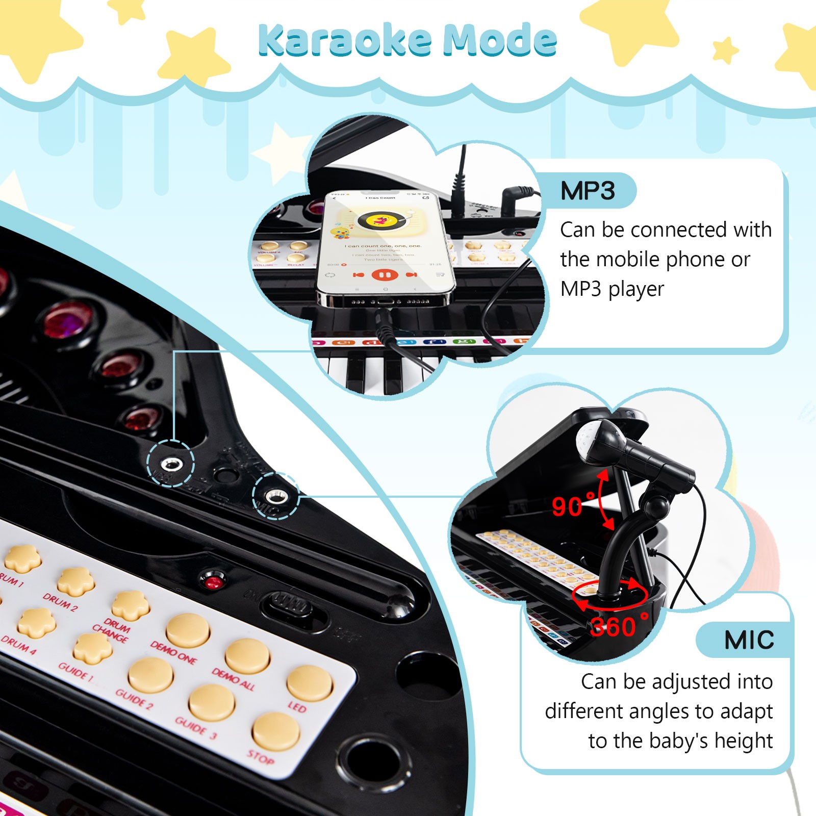 31 Keys Kids Piano Keyboard Toy Toddler Musical Instrument w/ Stool & Microphone