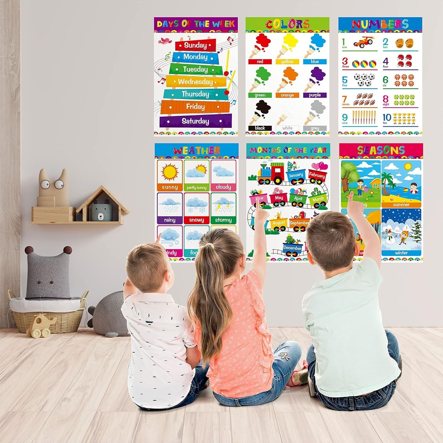 17 Packs Educational Poster, PET Film Covered Preschool Learning Tools for Nu…