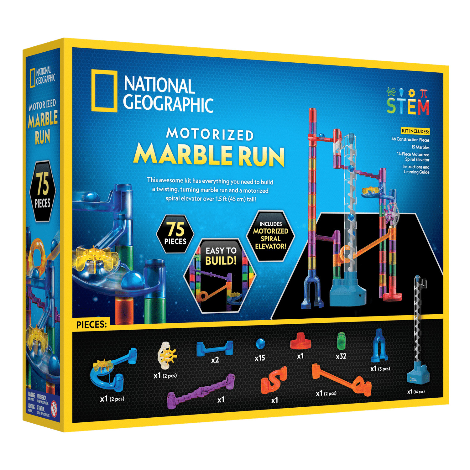 National Geographic 75-Piece Motorized Marble Run Kit for Child 8 Years and up