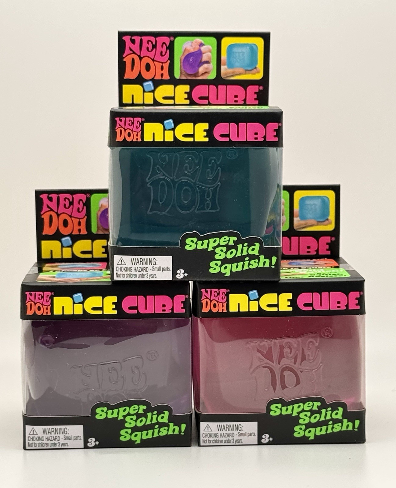 NeeDoh Nice Cube Super Solid Squish Purple, Pink, & Blue – Lot Of 3 Total- New!