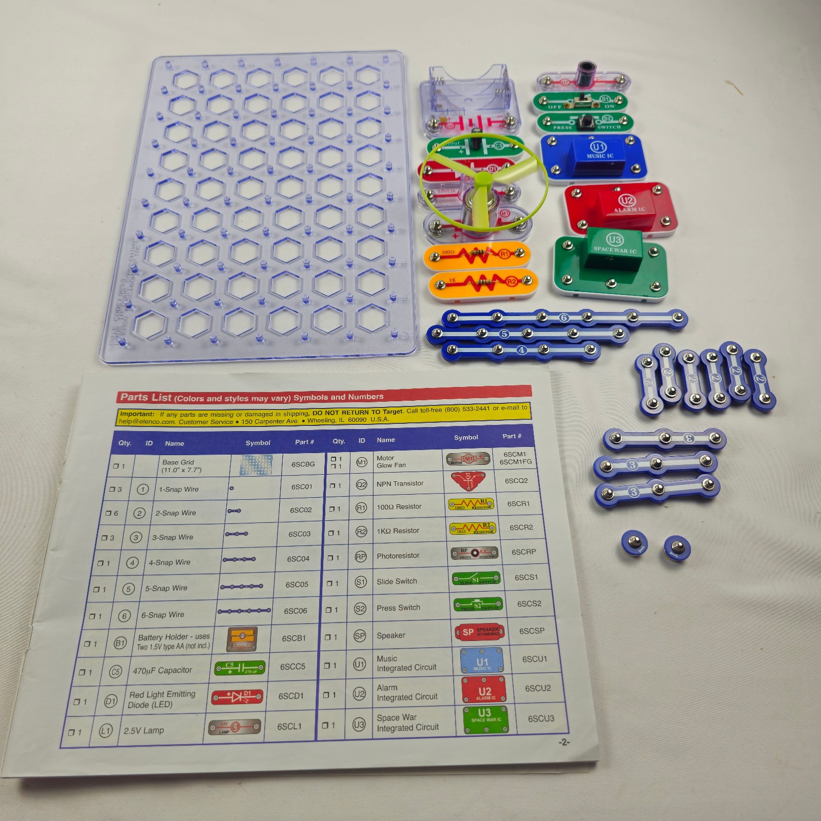 Snap Circuits Skill Builder Electronics Kit 125 Manual Incl, No Box 95% Complete