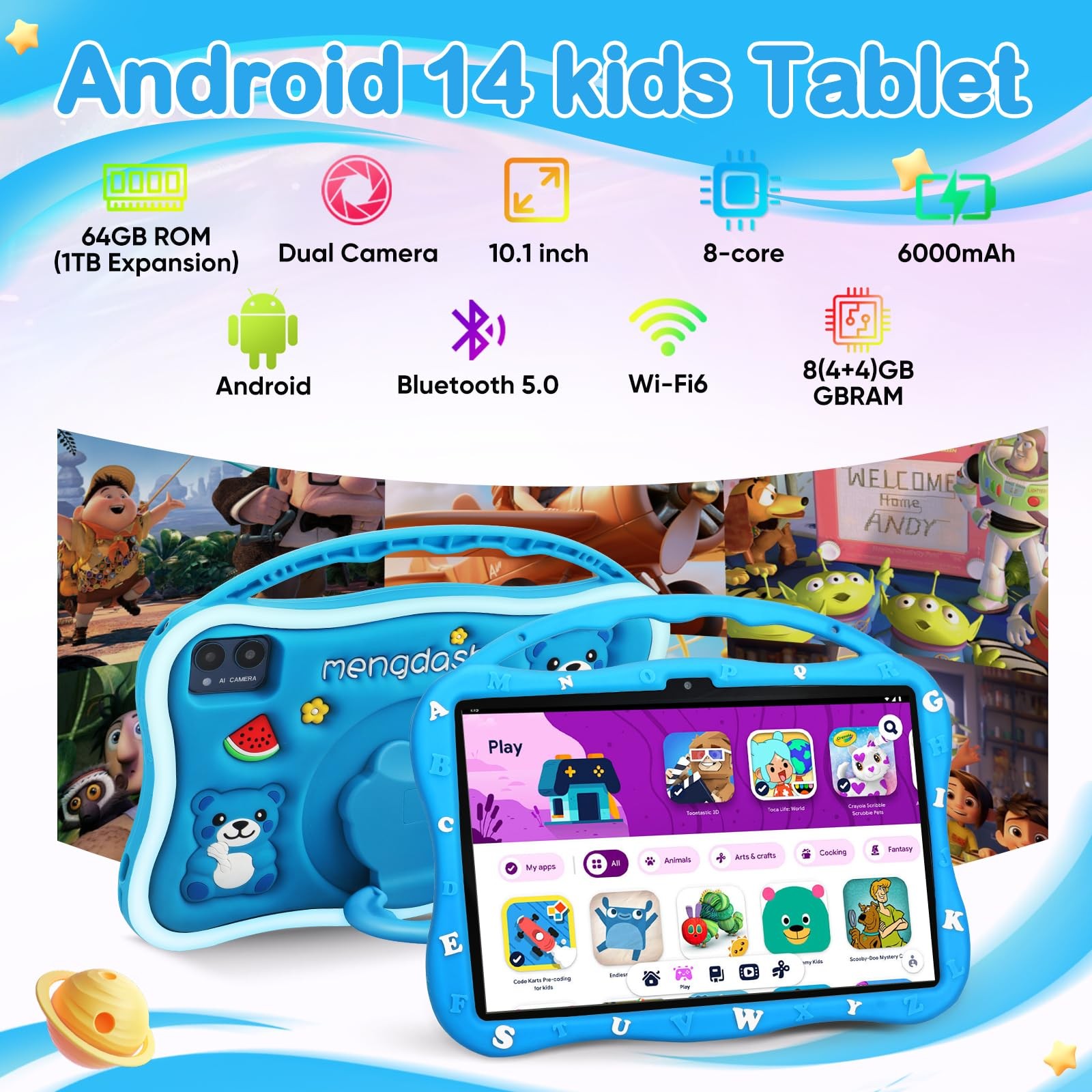 , 10.1 inch for 3-10, Educational Learning Android 14, 8（4+4） GB RAM+64GB ROM…