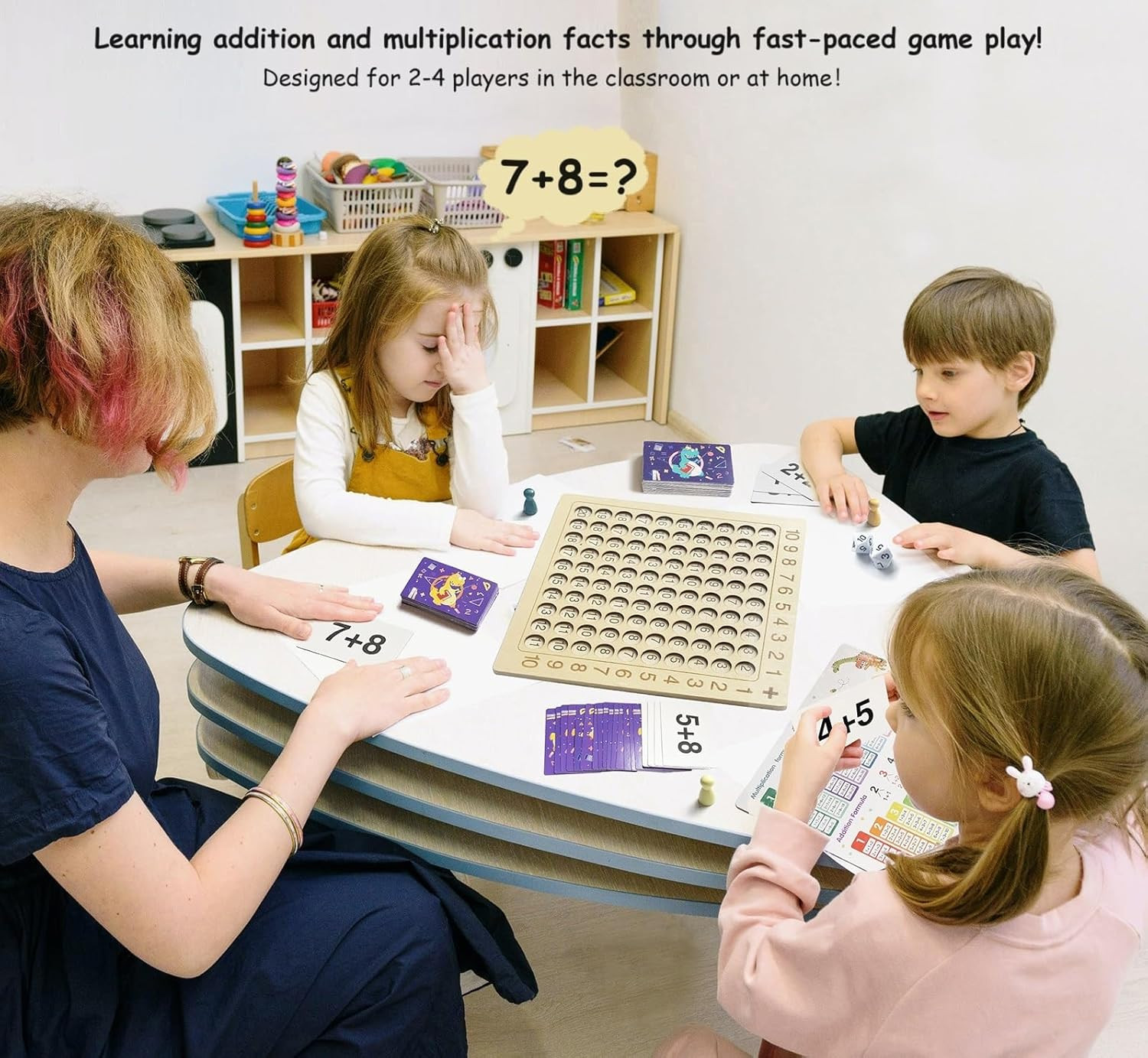 2 in 1 Wooden Math Board Game Multiplication Addition Montessori Kids Toy